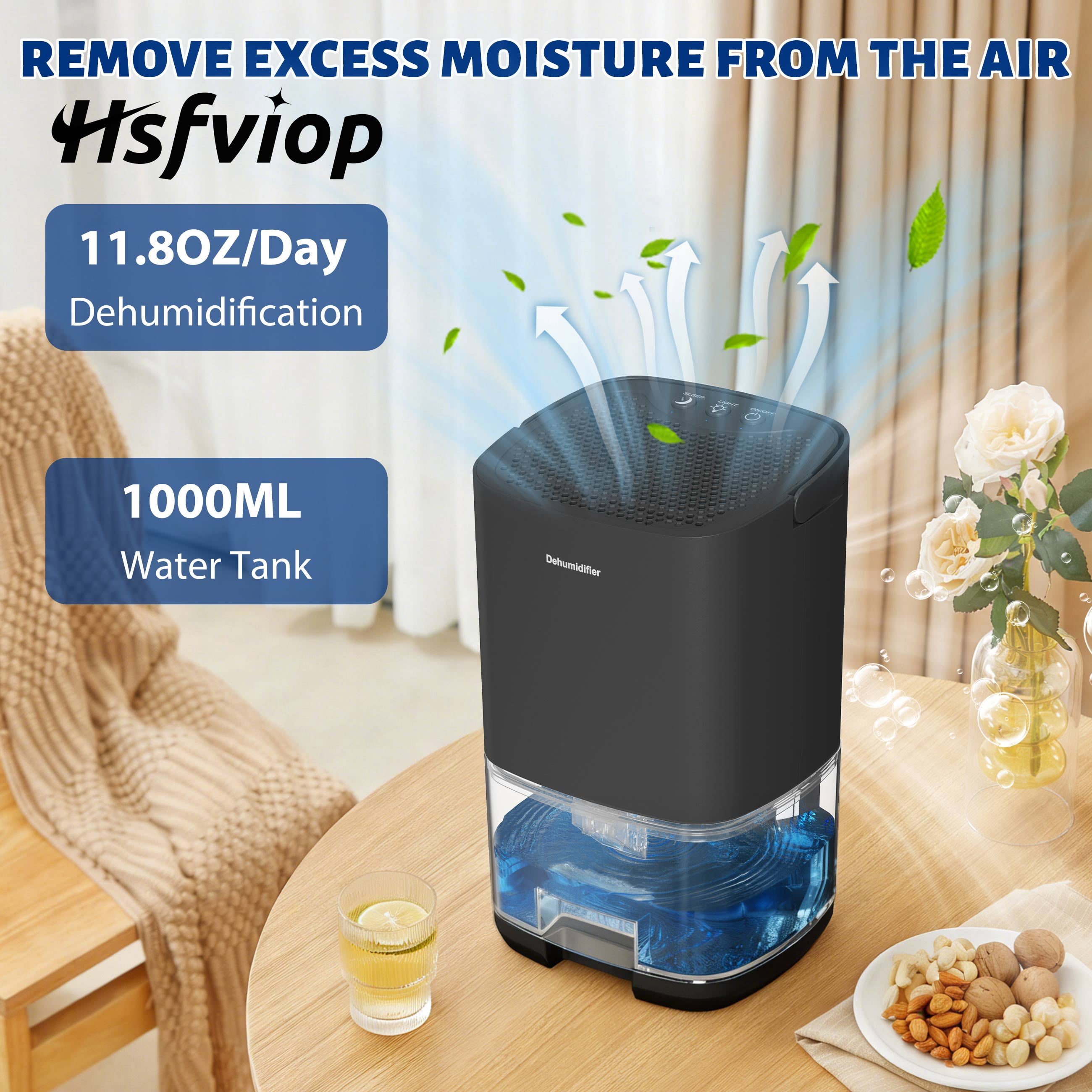 Hsfviop Dehumidifier for Home with LED Light Portable Water Tank with Auto-off for Home 7 Colors,Black