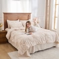thumbnail image 2 of Beige Comforter Set Queen Size Bed in A Bag 7 Piece Pinch Pleat Bedding Set, Pintuck Ruched Flowers Bed Set with Comforter, Sheets, Pillowcases & Shams, 2 of 8