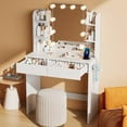 thumbnail image 4 of Akaber Makeup Vanity with Mirror and LED Lights, 3 Color Lighting, Power Outlet, Small Vanity Desk with 2 Drawers, 6 Shelves, Dressing Table for Small Spaces, 4 of 9