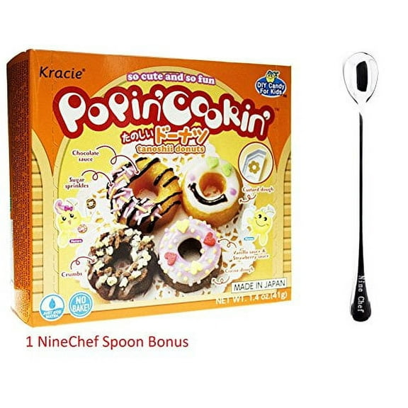 NineChef Bundle - Kracie Popin Cookin JapaneseDiy Candy for Kids Tanoshii Donuts Kit (Pack of 3) Total 3 kits 1 NineChef Brand Long Handle Spoon