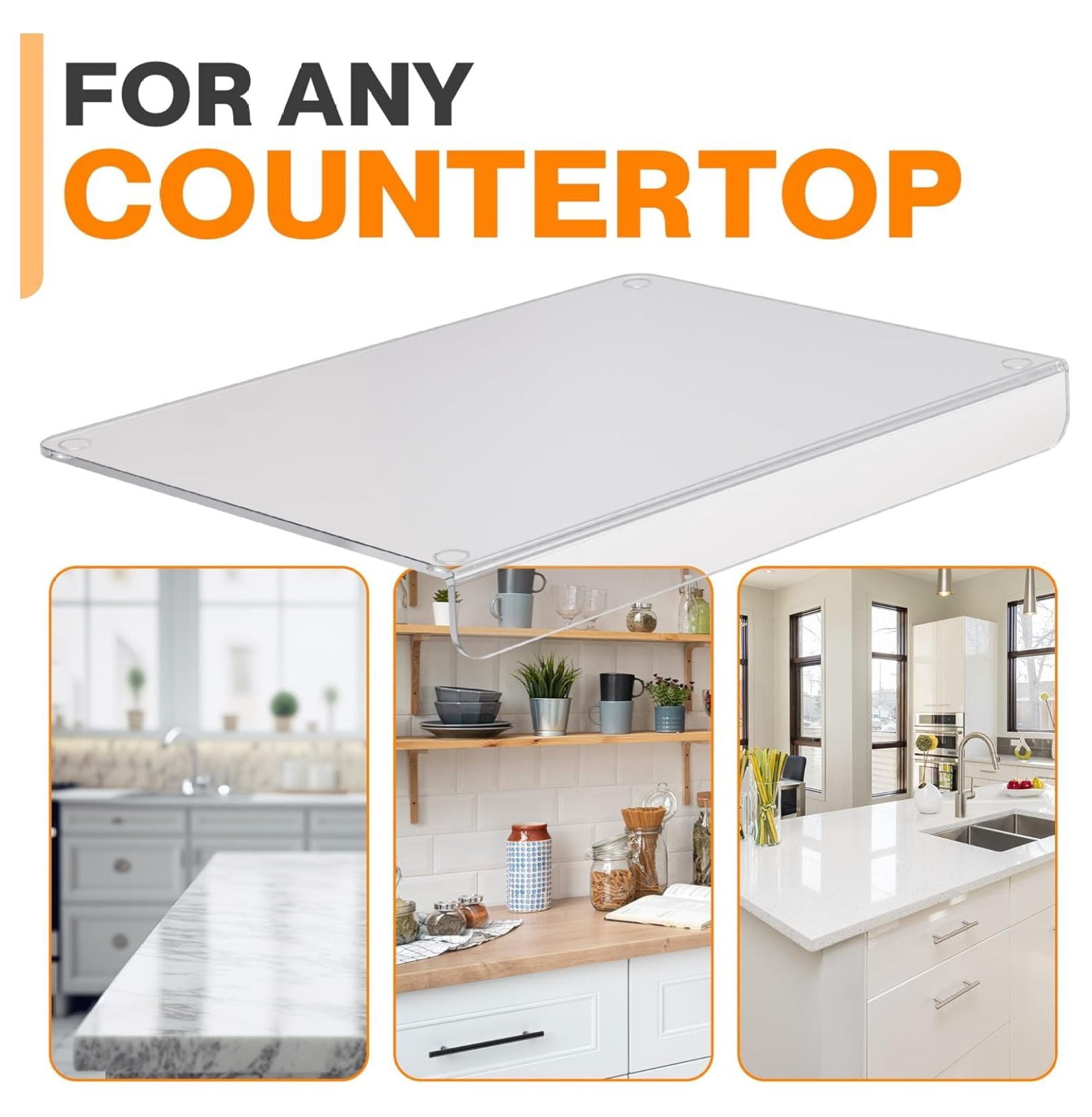 Clear Cutting Board for Countertop – 24 x 18-inch Acrylic Cutting Boards for Kitchen Counter – Food-Grade Acrylic Chopping Board with – Non-Slip Feet