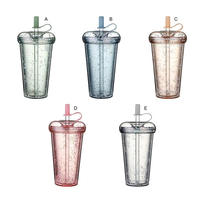 Water Bottle Straw Portable Sealing Office Coffee Drinkware with Straw and School Drink Cup Students Double Layer Children Milk Drinking Blue