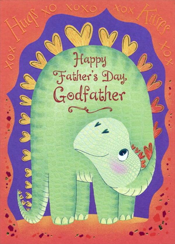 Happy Fathers Day Godfather Designer Greetings Green Dinosaur With Heart Shaped Spikes Juvenile / Kids Father's  Day Card For Godfather - Walmart.com