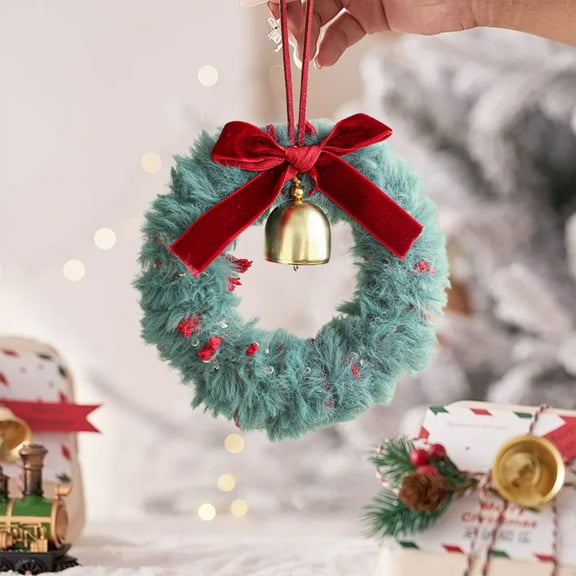 NWOKYZGH 1Pc Plush Christmas Kitchen Cabinet Wreaths with Bow 4.72 Inch Mini Christmas Wreath Small Kitchen Xmas Decor for Window Door