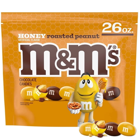 M&M'S Honey Roasted Peanut Milk Chocolate Candy, Resealable Pack, 26 Ounce