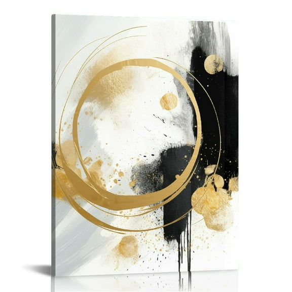 COMIO Black and White Abstract Canvas Wall Art Gold Leaf Wall Decor for Bedroom Grey and Black Abstract Picture Textured Hand-painted for Living Room Office Bathroom Black Art Painting Set
