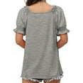 thumbnail image 4 of Women's Summer Tops Square Neck Ruffle Sleeve Shirts Business Dressy Casual Blouses Trendy Loose Tunic Basic Tee (XL, Gray), 4 of 7