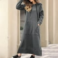 thumbnail image 2 of BiZtdJrK Womens Hooded Maxi Dresses Drawstring Long Sleeve Hoodie Pullover Loose Causal Sweatshirt Dress with Kangaroo Pocket Gray M, 2 of 10