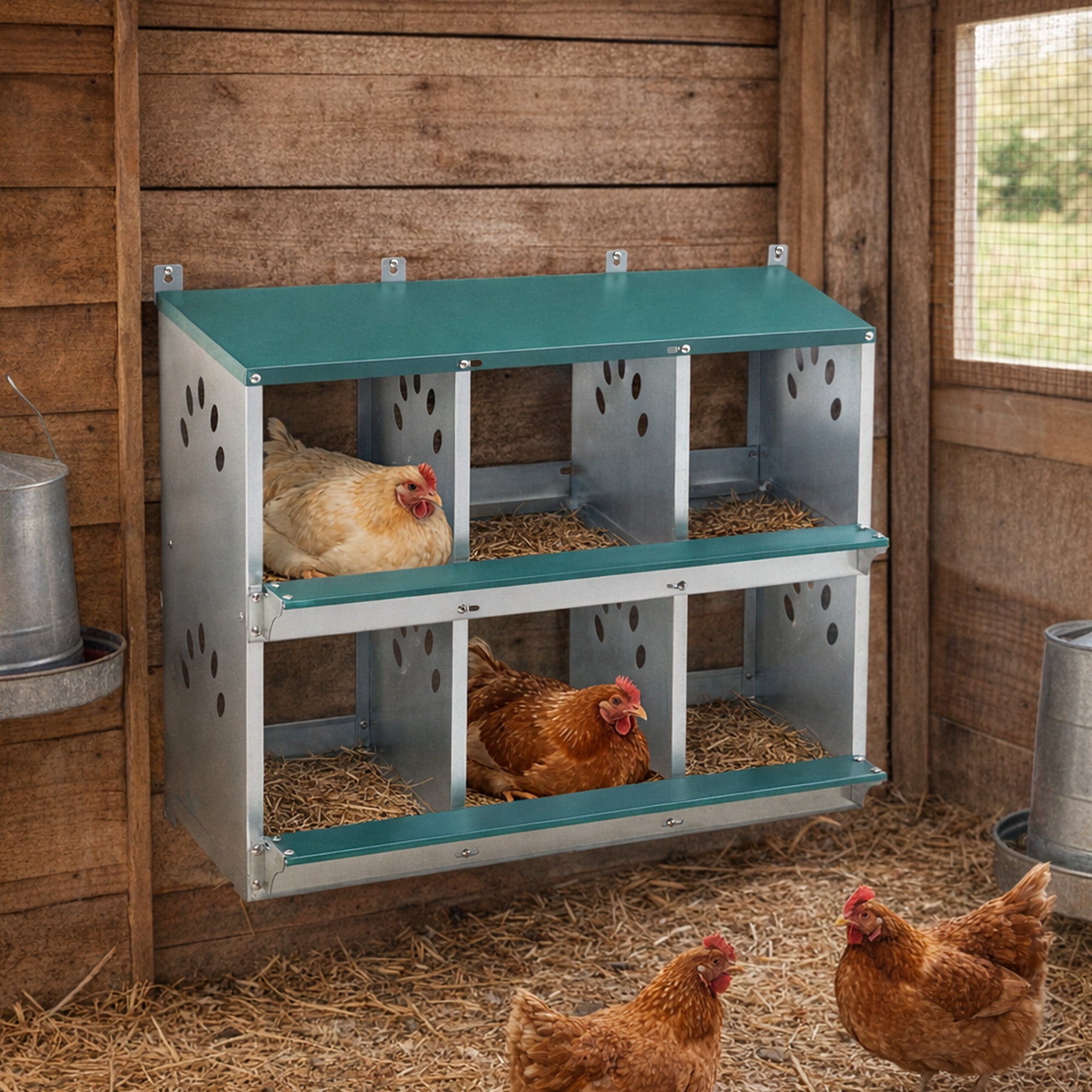 Leumius Chicken Nesting Box, 6 Compartment Metal Nesting Boxes for Chicken,Galvanized steel Nesting Boxes for Hens