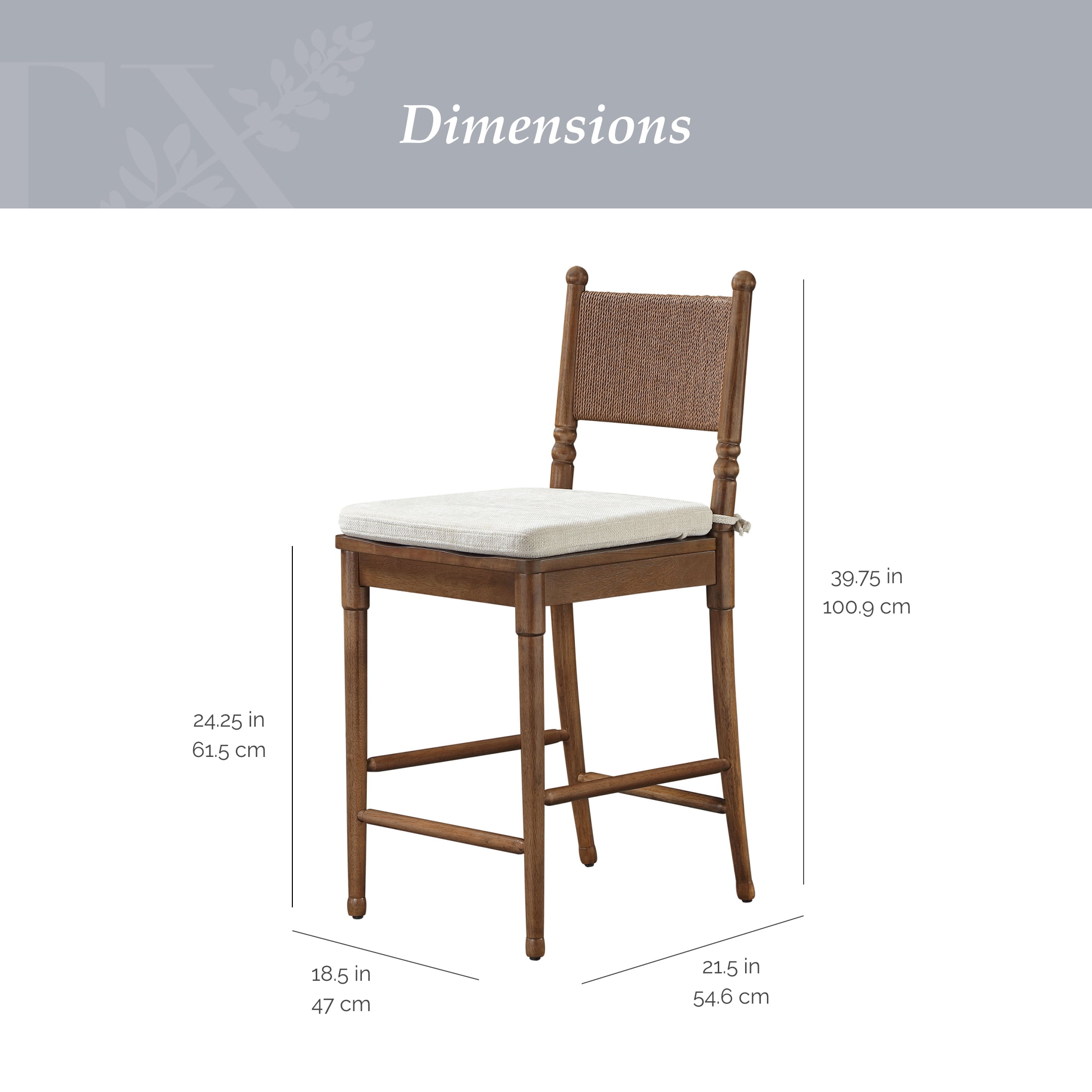 My Texas House Adler Wood Counter-Height Stools, Set of 2, Provincial Brown