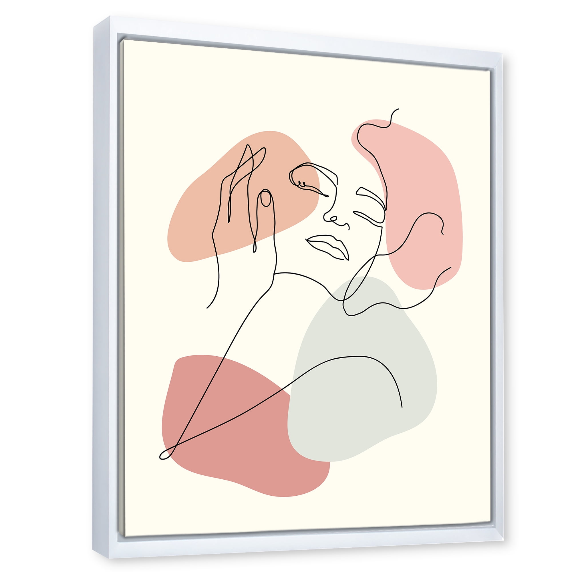 Designart 'Continuous One Line Portrait of Woman' Modern Framed Canvas Wall Art Print