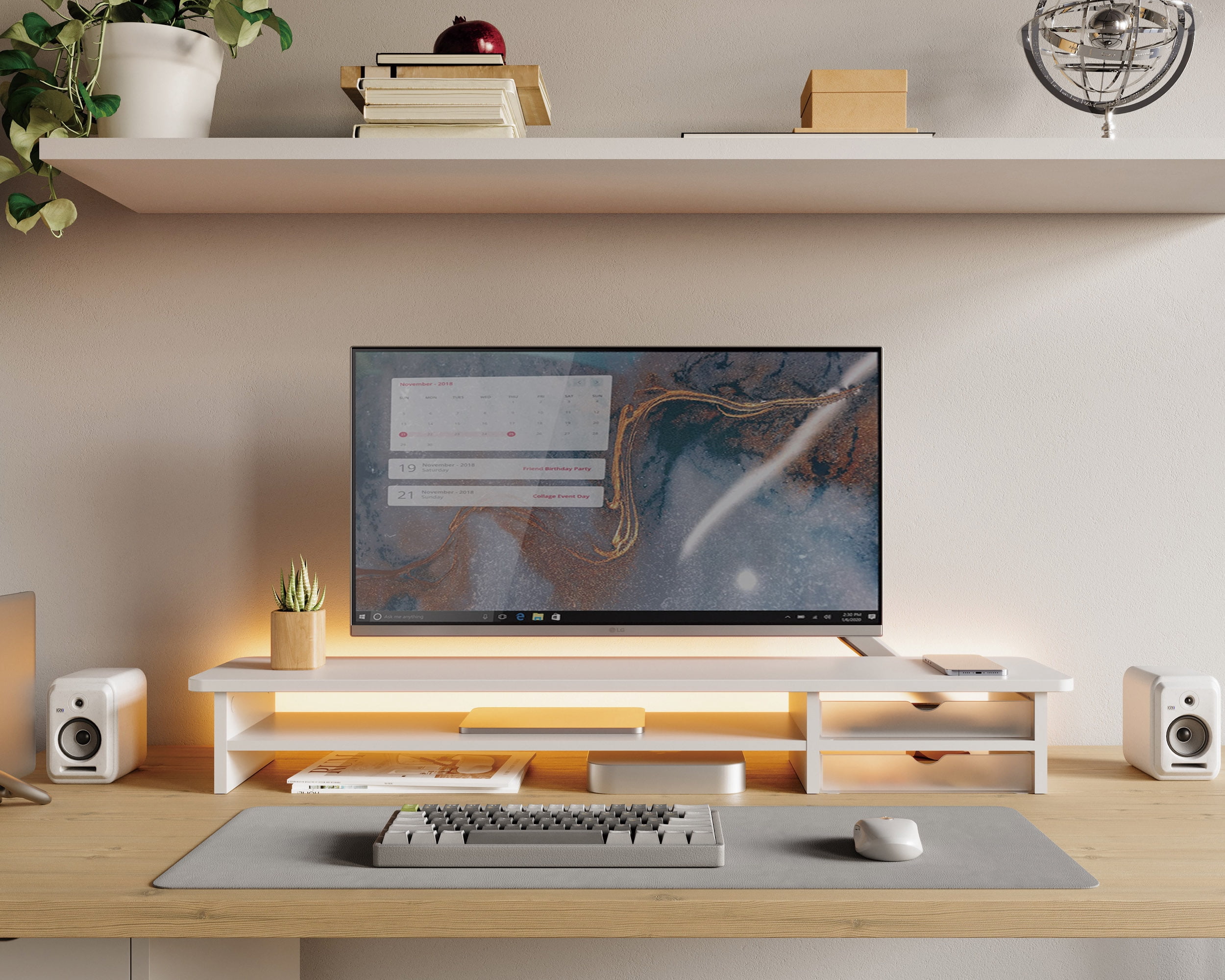 Fenge Dual Monitor Stand, 42.5inch Monitor Riser with Acrylic Drawer