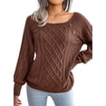 thumbnail image 3 of QAFOPEH Womens Boat Neck Long Sleeve Buttons Cable Knit Ribbed Pullover Sweater, 3 of 7