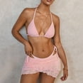 thumbnail image 6 of YueHuiYing Women's 3 Piece Swimsuits Triangle Halter String Bikini Set with Cover Up Lace Layered Ruffle Skirt, 6 of 9