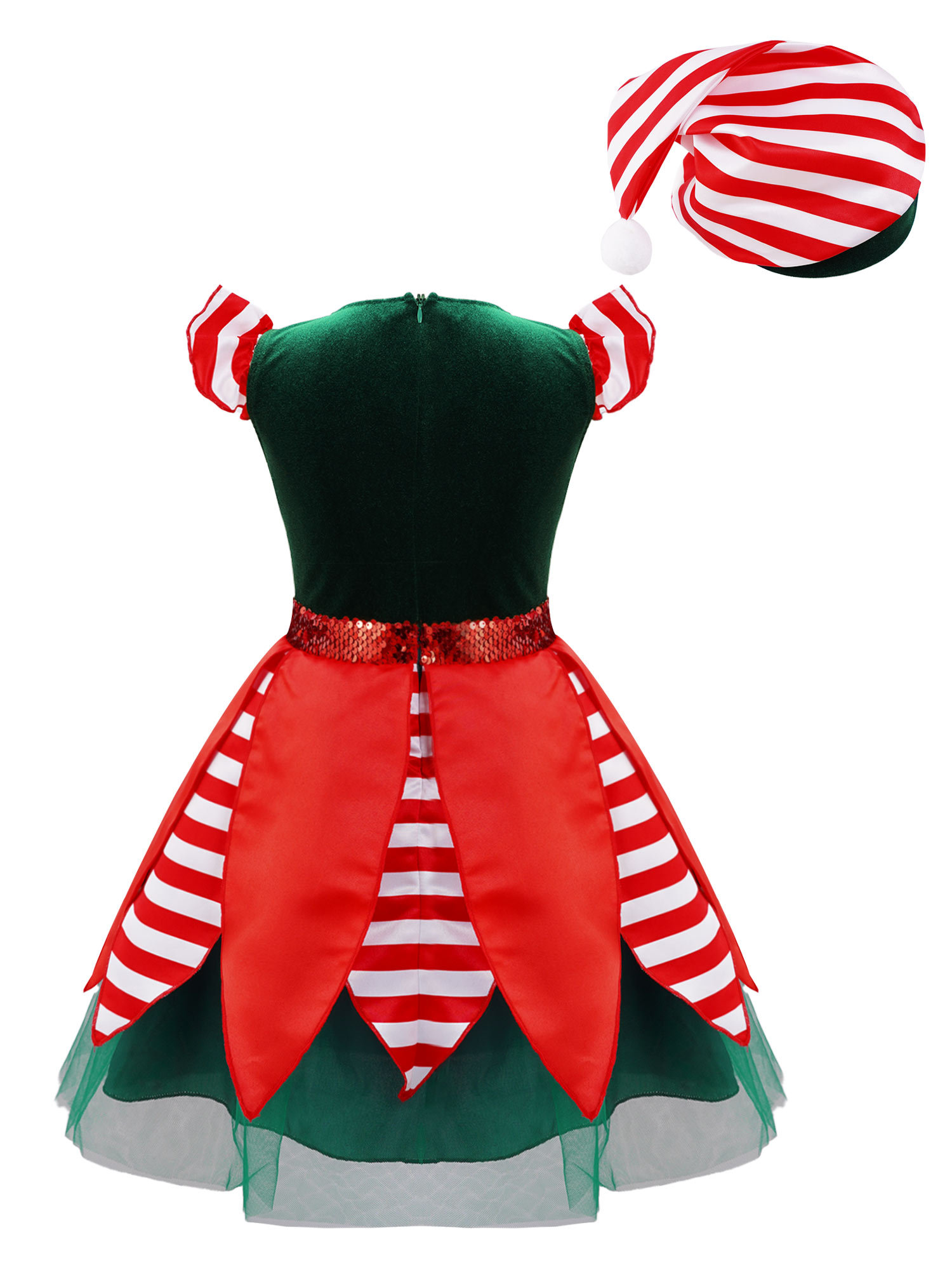 inhzoy Kids Girls Christmas Elf Dress-Up Xmas Holiday Sequins Tutu Dress Green-A 6
