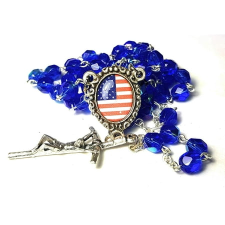 First Communion Glass - Crystal glass Rosary blessed by Pope Francis First Communion Confirmation Vatican Rome Holy Father Beads Papal Cross Crucifix PATRIOTIC GOD BLESS USA FLAG