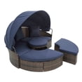 thumbnail image 6 of Harper & Bright Designs Patio Round Daybed with Canopy, Outdoor Round Lounge Chair with Lift Coffee Table, Wicker Round Sunbed with Cushions for Garden, Navy Blue, 6 of 13
