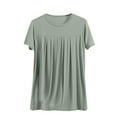 thumbnail image 3 of Feancey Plus Size T-Shirts for Women Short Sleeve Casual Pleated Tops Loose Fit Dressy Gym Workout Shirts Solid Color Loose Blouse Army Green 5XL, 3 of 7