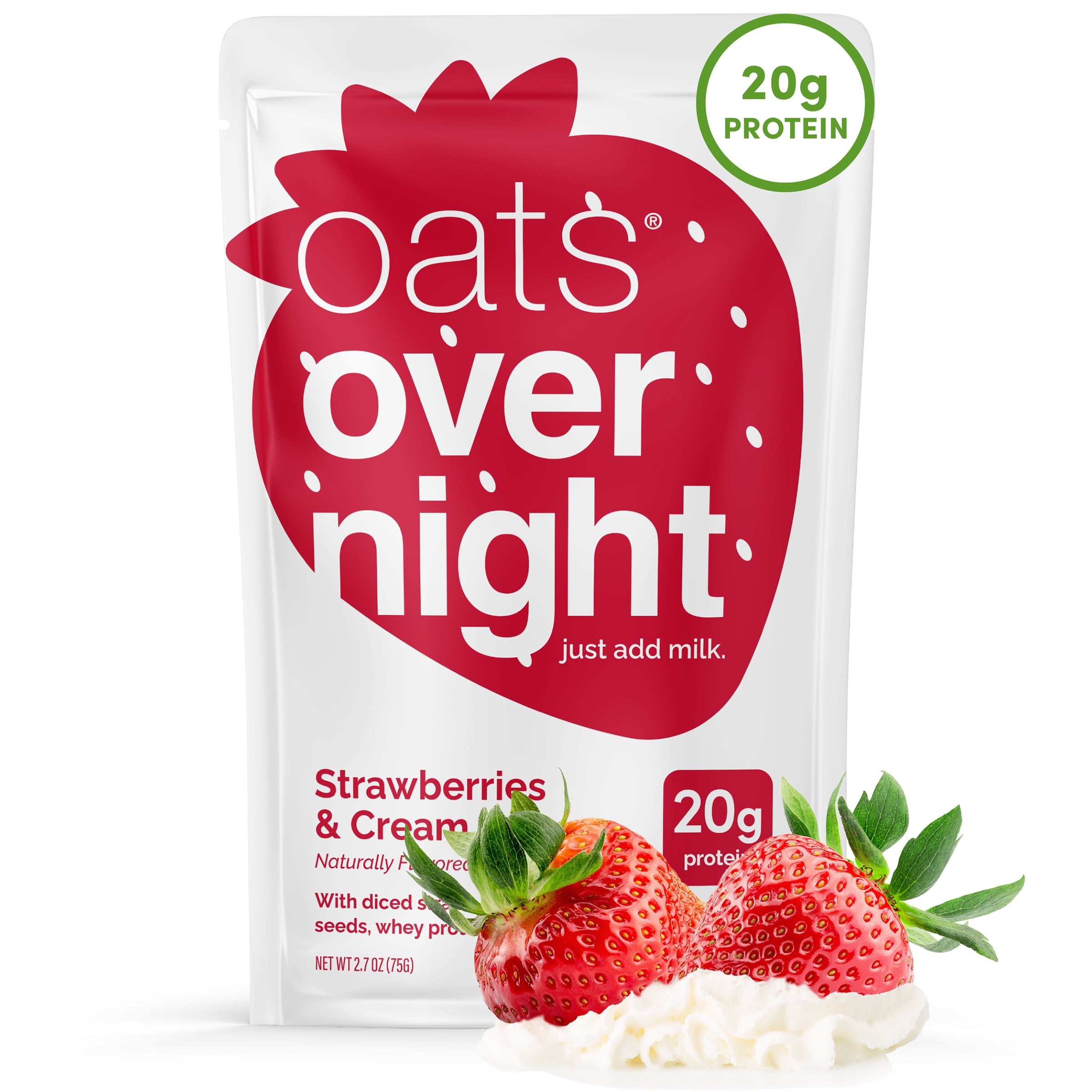 Oats Overnight Strawberries & Cream, High-Protein Oatmeal Shakes, 2.6oz, 1 pouch
