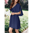 thumbnail image 6 of Women Summer Deep V Neck Elegant Bow Tie Mini Dress Navy Blue M, 6 of 8