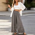 thumbnail image 2 of REDARER Women's Gingham Lace Palazzo Pants Elastic Waist Flowy Lightweight Summer Beach Trousers,M, 2 of 4