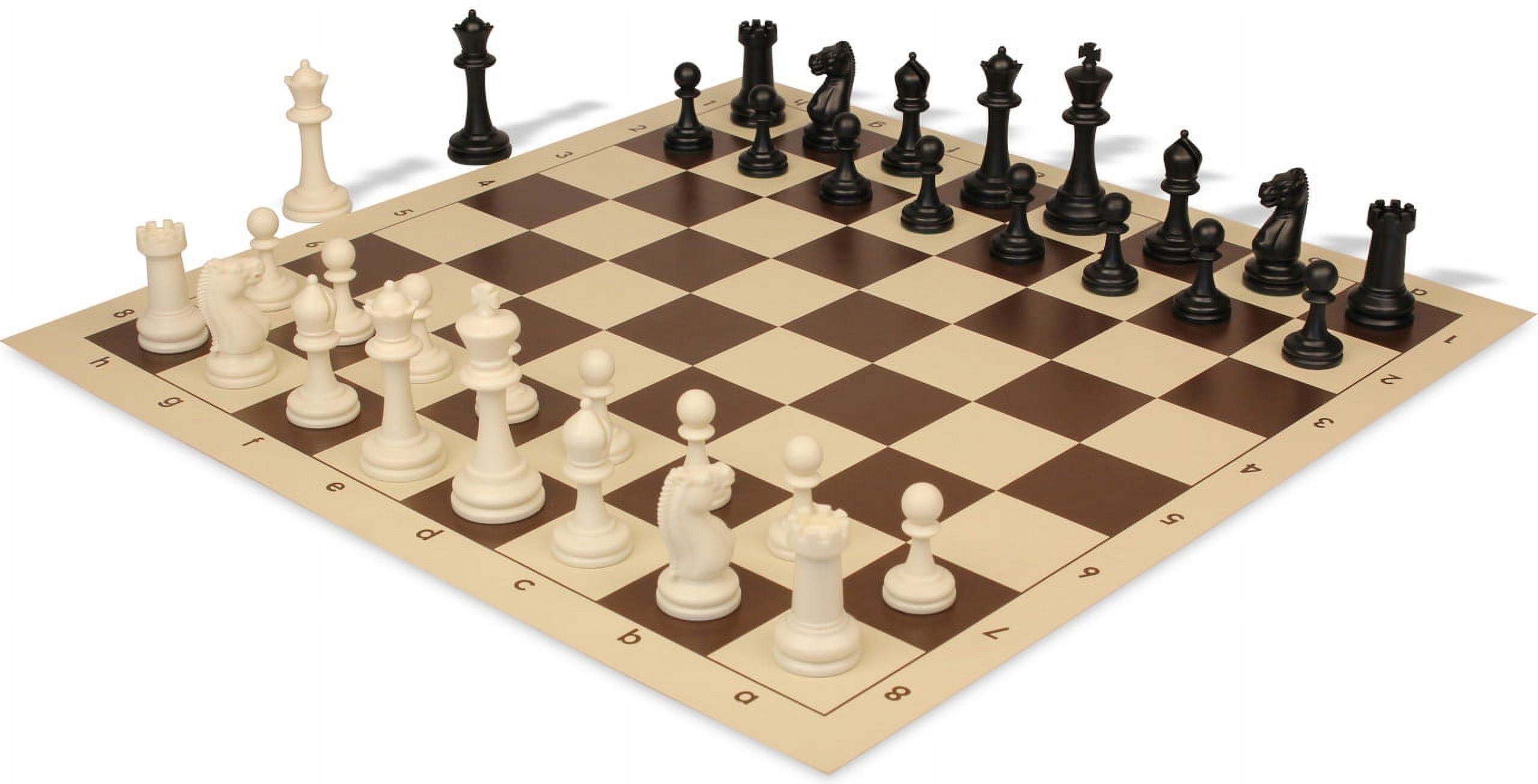 Master Series Plastic Chess Set - Black & Ivory Pieces with Vinyl Rollup Board - Brown