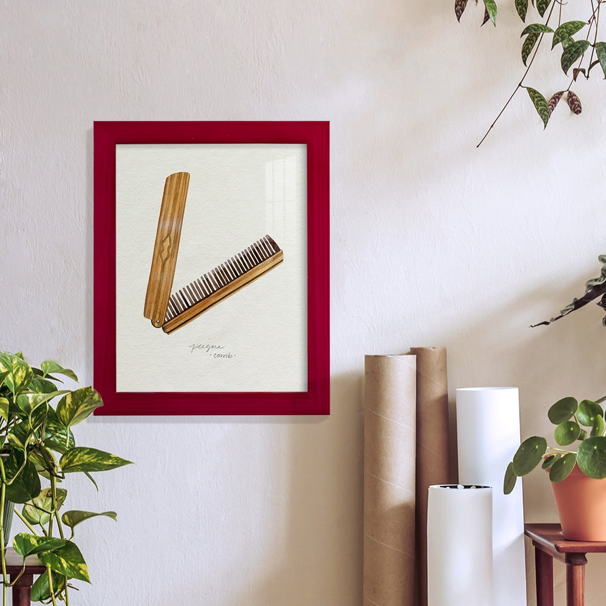 Gilded Toiletries IV - Framed Print w/glass - Cherry Red