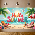 thumbnail image 4 of Tropical Design Summer Theme Vibrant Letters Beach Banner Relaxation Backdrop Seaside View Hello Summer for Outdoor Parties Beach Decorations Summer Events, 4 of 9