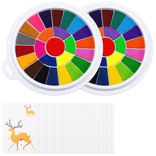 2 Pack 25 Colors Ink Pads with 30 Paint Pages - Washable DIY Fingerprint Stamp Pad, Non- Finger Painting Set