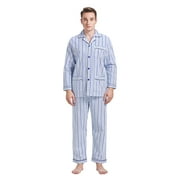 GLOBAL Men's Pajamas Sets 100% Cotton Flannel Sleepwear Long-Sleeve Top & Bottom, Size L
