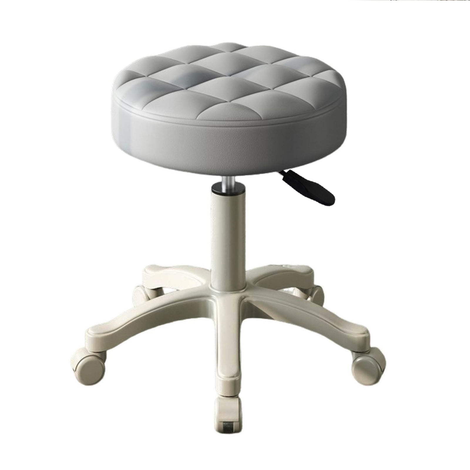 Fompes Round Rolling Stool Chair Faux Leather Height Adjustable Swivel Drafting Work SPA Shop Salon Stools with Wheels Small Chair Armless Backless SPA Salon Bar Cafe Home Office Stool (Gray)