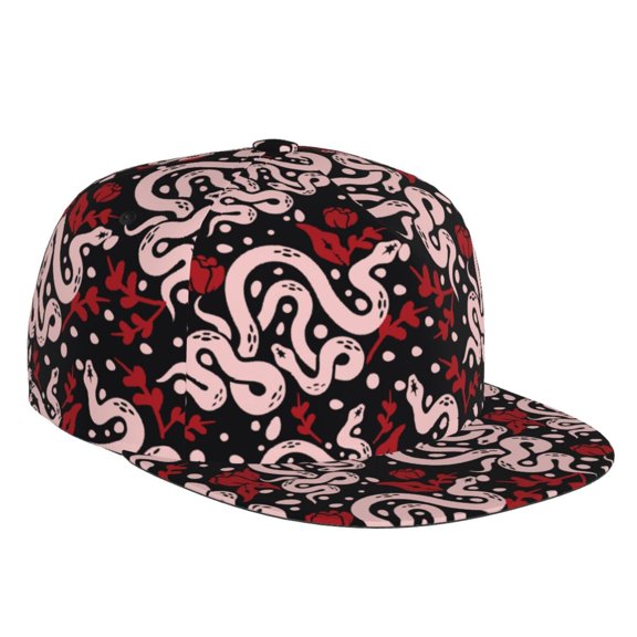 Balery Baseball Cap Flat Bill Hats for Men Adjustable Size for Running Workouts and Outdoor Activities All Seasons Dad Hat(Snake And Rose )