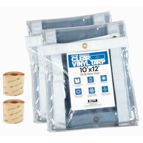 2 Pack 10' x 12' Clear Vinyl Tarp – 24 MIL Thick Heavy-Duty Waterproof Vinyl Tarpaulin with Grommets, UV & Fire Retardant – Cold Weather Resistant Cover for Outdoor