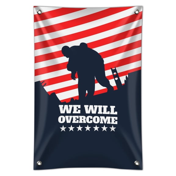 We Will Overcome USA Soldiers First Responders Police Firefighter America Home Business Office Sign