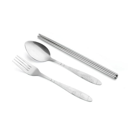 

4 Pcs Stainless Steel Tableware Suit Premium Portable Patterned Fork Spoon Chopstick Set Dinnerware Set with Storage Bag (Blue)