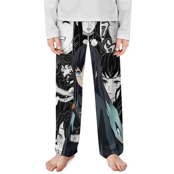 Demon Slayer Muichiro Tokito Pajama Pants Long Sleep Pants Soft Elastic Waist PJ Bottoms Lounge Pants