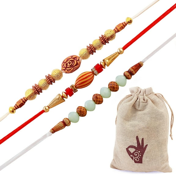 Hathkaam Designer Rakhi for Brother 3 Pc Exclusive Rakhee Bracelet for Bhai Bhaiya Happy Raksha Bandhan Handmade by Women Artisans Love from Sister (HKR3-1)
