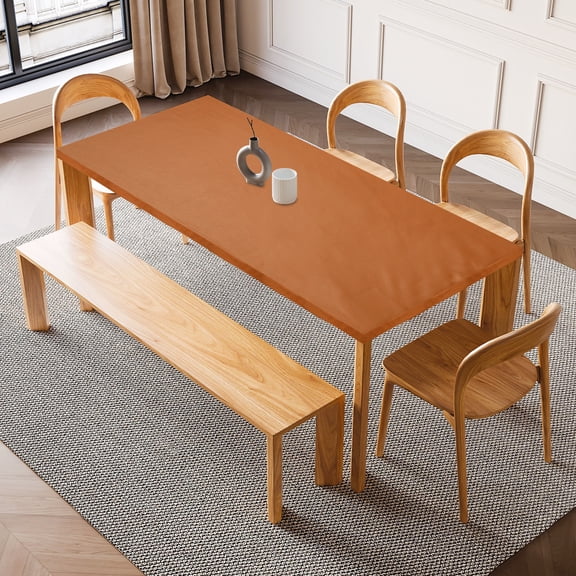 Uxcell Fitted Tablecloth with Elastic Edge, PU Stretch Rectangle Table Cloth Waterproof Stretchable Tables Cover for 24 x 24 Inch Table Indoor & Outdoor Restaurant Party, Orange