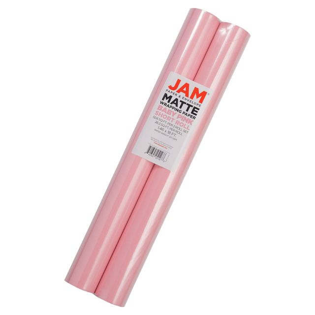 JAM Paper Matte Wrapping Paper, 52.6 Sq ft Total (17 in x 18 Ft Each), Light Baby Pink, 2 Rolls