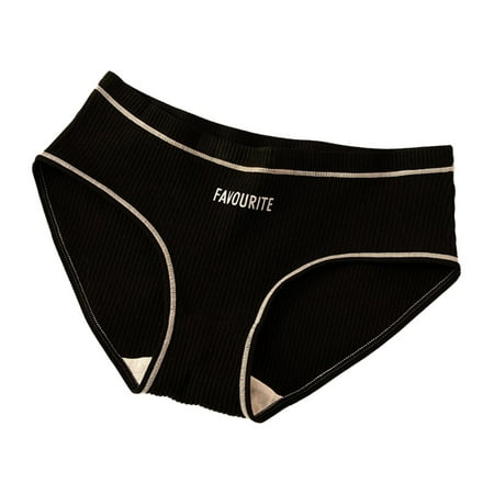 

YUUZONE Womens Sporty Style Striped Cotton Panties Fashion Letter Print Ribbed Underwear