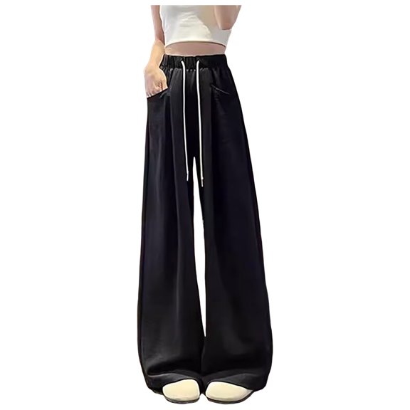 Staki Junior Girls Clothes Girls Sweatpants Front Seam Drawstring High Waist Wide Leg Sweat Pants Baggy Causal Kids High Waisted(Black,13-14 Years)