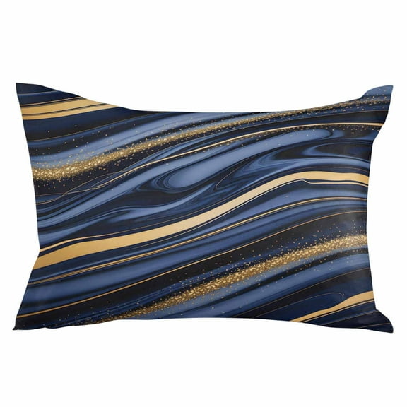 Marble Throw Pillow Cover 12 x 20 Inch Decorative Pillow Cover Navy Blue Modern Abstract Gold Gradual Art Lumbar Pillowcase Seasonal Rectangle Cushion Case for Couch Sofa Bed Living Room
