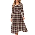thumbnail image 6 of JUUNthy Women Plaid Midi Dress, Ruffle Collar Long Sleeve High Waist Pleated A-Line Vintage Casual Flowy Dress Brown L, 6 of 11