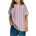 thumbnail image 2 of BRGZLK Toddler Summer T-Shirts Boys Girls Summer Fashion Cute Vertical Stripe Print Blouse Round Neck Short Sleeve Casual Versatile Tees Pink 13-14 Years, 2 of 6