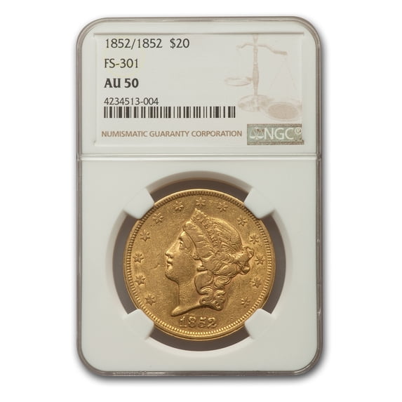 1852/1852 $20 Liberty Gold Double Eagle AU-50 NGC (FS-301)