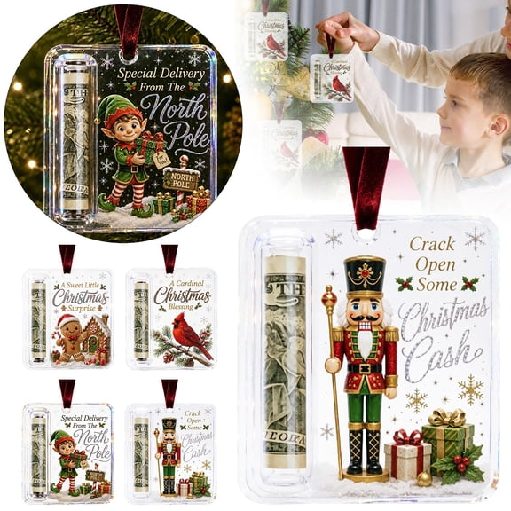 Win s Way Christmas Cash Gift Holder Ornament Clear Money Holder for Christmas Tree Funny Hanging Decor Cash Gift for Birthday Graduation Back to School