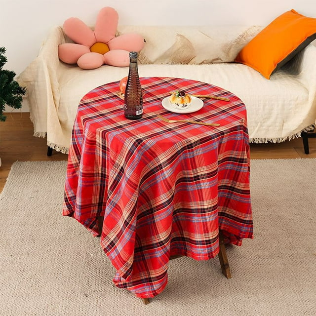 Mantel de cuadros rojos, tela de mezcla de lino, cuadrado de 60 x 60 pulgadas, lavable a máquina para decoración del hogar y fiestas.,Vsgery