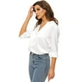 thumbnail image 6 of Needbo Women's Blouse Satin Silk Shirts V Neck Long Sleeve Button Down Shirts Office Work Tunic Tops, White 3XL, 6 of 6