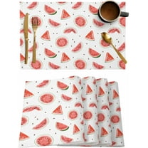 Watermelon Placemats Set of 4,Washable Woven Burlap Cloth Fabric Placemat for Square/Rectangle/Round/Oval Dining Table,Easy Clean Place Mats for Kids Tropical Summer Fruits Contemporary Painting