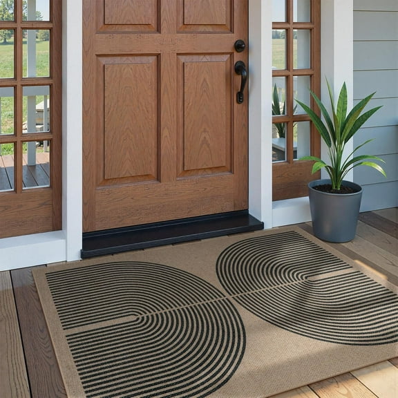 Modern Rainbow Easy Jute Rug, 3x5 Washable Rugs for Entryway Farmhouse Black Carpet, Non Slip Indoor Door Mat Contemporary Outdoor Porch Carpet for Laundry Guestroom Room Decor